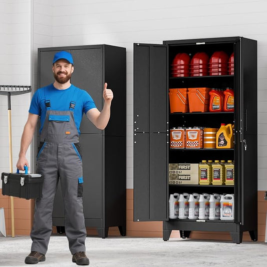71" Metal Garage Storage Cabinet with Locking Doors and 4 Adjustable Shelves, Steel Tool Cabinets for Home,Office,Garage,Warehouse (Black, 71''H x 26''W x 14''D)