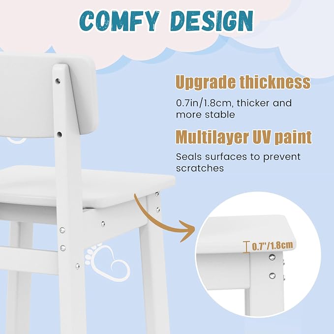 Costaelm Outdoor Kids Dining Chair Set of 2,Step Stool Toddler Chair, White