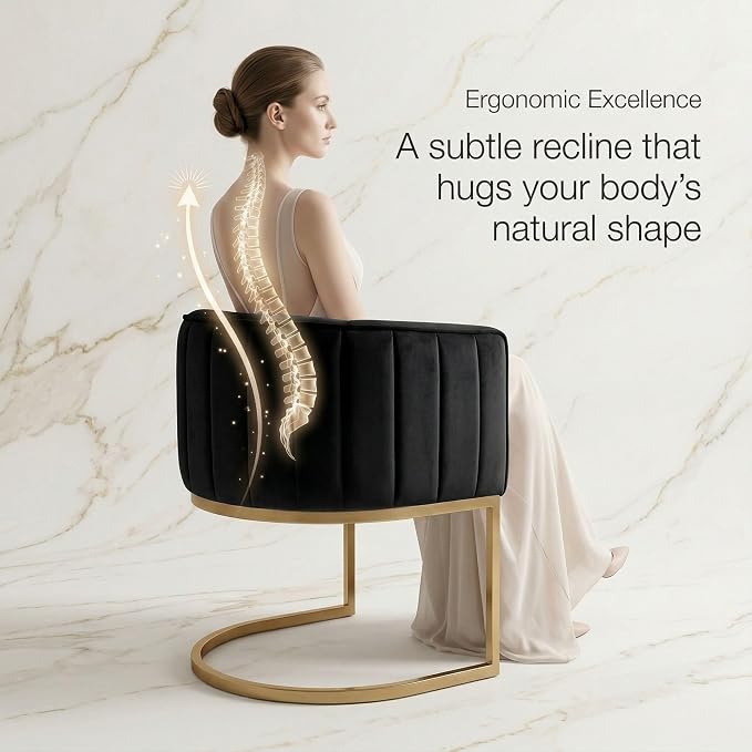 Hyfirm Black and Gold Barrel Dining Chairs Set of 6, Modern Velvet Upholstered Accent Chairs with Curved Back for Kitchen Island, Luxury Comfort Seating Cantilever Metal Frame