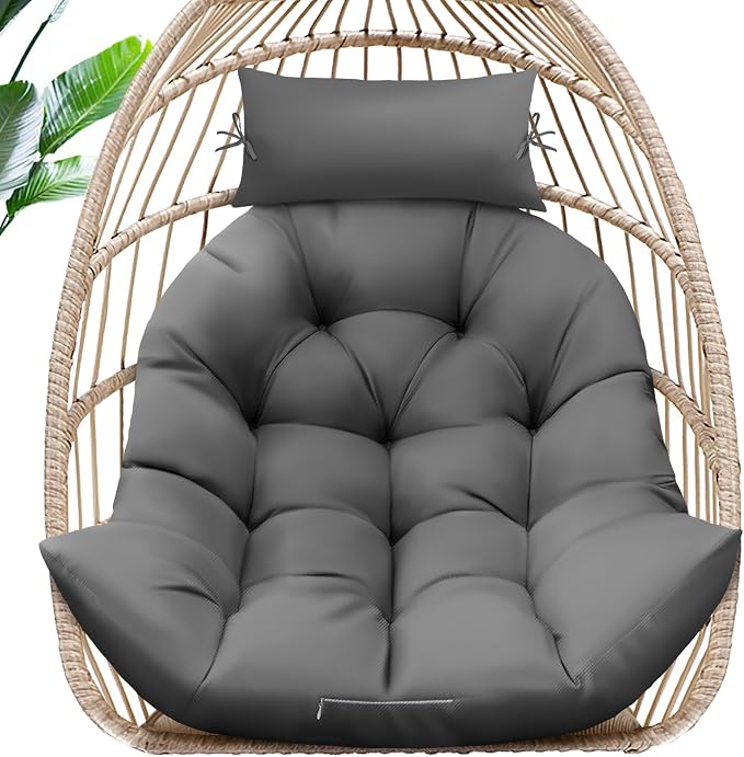 MAGIC ELEPHANT Egg Chair Cushion, Memory Foam Hanging Egg Chair Cushion Replacement, Indoor Outdoor Hammock Basket Swing Cushion with Headrest (Grey)