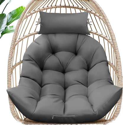 MAGIC ELEPHANT Egg Chair Cushion, Memory Foam Hanging Egg Chair Cushion Replacement, Indoor Outdoor Hammock Basket Swing Cushion with Headrest (Grey)