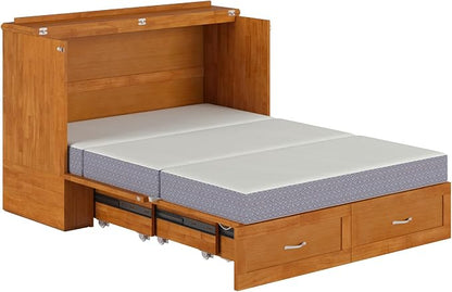 AFI Hamilton Full Murphy Bed Chest with Mattress, Storage, and Built-in Charger in Light Toffee