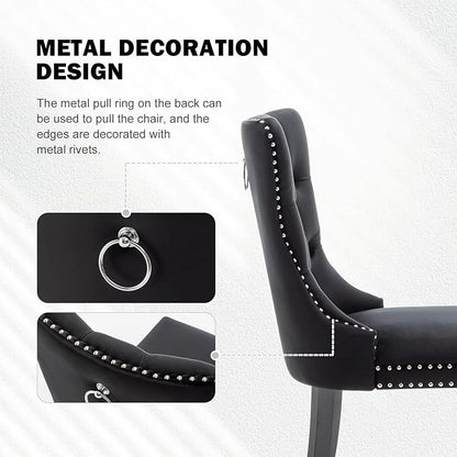 Hixkol Velvet Dining Chairs Set of 6,Upholstered Dining Chairs with Ring Pull Trim and Button Back,Modern Seating for Kitchen, Bedroom & Living Room(Black)
