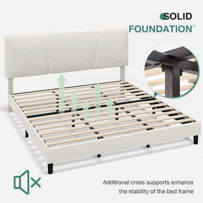 Novilla King Bed Frame and Headboard, King Bed Frame, Velvet Upholstered Bed Frames, No Box Spring Needed, Heavy Duty Feet, Easy Assembly, White Velvet