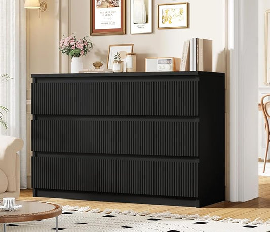 Jocoevol 6 Drawer Fluted Dresser, Modern Chest of Drawers for Bedroom with Hidden Handles, Wood Storage Organizer Cabinet for Living Room & Entryway, Black (15.7" D x 47.3" W x 31.6" H)