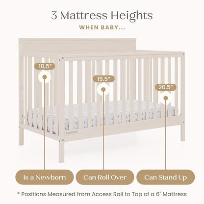 Delta Children Isabelle 6-in-1 Convertible Crib, Converts to Toddler Bed, Daybed, Sofa & Full Bed with/Without Footbaord, Greenguard Gold Certified, Mattress Heights, Soft Beige
