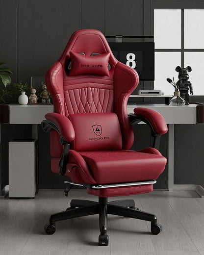GTPLAYER Gaming Chair with Speakers, Video Game Chairs with Footrest, PC Gamer Chairs for Adults - Padded High Back Ergonomic Reclining Silla Gamer, Linkage Armrest, Ace Pro, Wine Red New