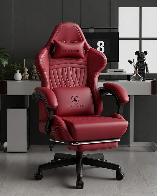 GTPLAYER Gaming Chair with Speakers, Video Game Chairs with Footrest, PC Gamer Chairs for Adults - Padded High Back Ergonomic Reclining Silla Gamer, Linkage Armrest, Ace Pro, Wine Red New