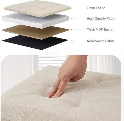 DUMOS 43 Inch Folding Storage Ottoman Bench, Spacious Hidden Organizer with Foam Cushioned Top, End of Bed Foot Rest Stool for Bedroom Living Room Entryway, Supports Up to 660 LBS, Linen Fabric, Beige