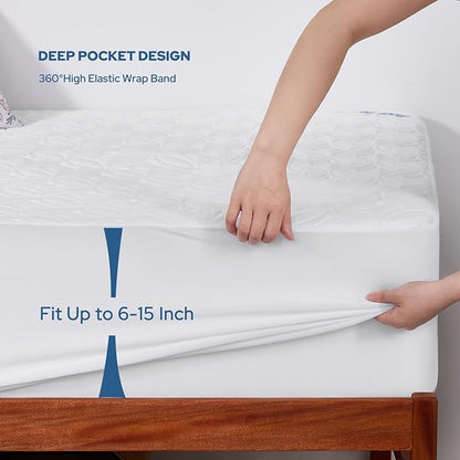 BEDLORE Waterproof Mattress Protector, Twin XL Size Mattress Pad with Deep Pocket 6"-15" Depth, Soft Breathable Bed Mattress Cover for Bedroom, College Dorm (White)