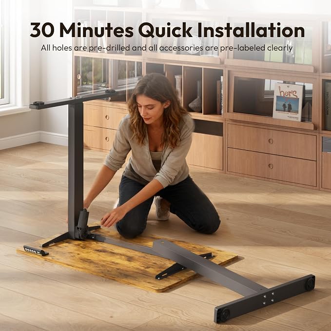 Electric Standing Desk,35x24 Inches Adjustable Height Stand up Desk, Sit Stand Home Office Desk with Splice Board, 3 Preset Heights,Equipped with Hooks,Ergonomic Computer Workstation，Brown