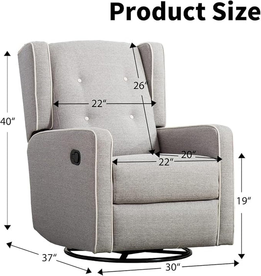 CANMOV Swivel Rocker Recliner Chair Set of 2, Nursery Glider Chair, Nursery Rocking Chairs, Manual Reclining Chair, Grey