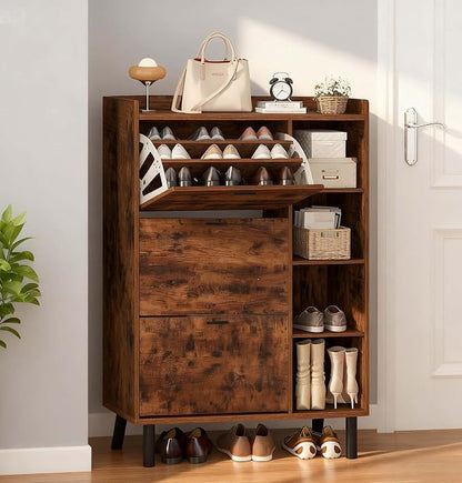 Shoe Cabinet Storage, 3 Layers Shoe Storage Cabinet for Entryway with 3 Flip Drawers and 4 Shelves, Large Capacity Shoe Organizer for Entryway