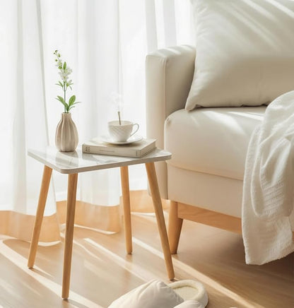 FORAOFUR Small End Table, Side Table Accent Table Living Room Bedroom Balcony Office, Modern Bedside Table Home Decor, Mini Table for Small Spaces, Short Coffee Table, Easy Assembly, Marble White | Marble Solid wood legs for stability, fits sofa/bedsid...