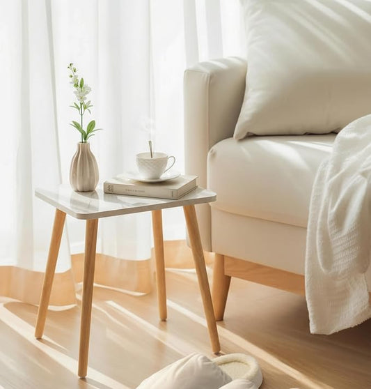 FORAOFUR Small End Table, Side Table Accent Table Living Room Bedroom Balcony Office, Modern Bedside Table Home Decor, Mini Table for Small Spaces, Short Coffee Table, Easy Assembly, Marble White | Marble Solid wood legs for stability, fits sofa/bedsid...