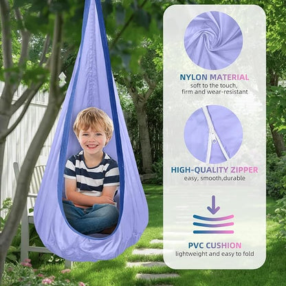 Kids Swing Seat Hammock Chair Indoor Outdoor Hanging Chair for Children,Soft & Safe with High Weight Capacity, Easy Install Perfect for Bedroom, Garden, Playroom (Violet)