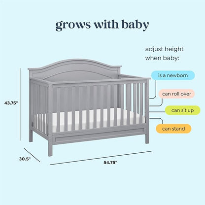Davinci Charlie 4-in-1 Convertible Baby Crib - GREENGUARD Gold Certified Convertible Crib to Toddler Bed, Daybed, Full-Size Wooden Bed and Durable - 4 Adjustable Mattress Heights - Grey