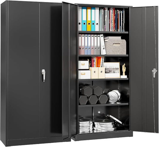 Bonusall 72" Storage Cabinet,Heavy-Duty Steel Cabinet with 2 Locking Doors & 4 Adjustable Shelves for Home