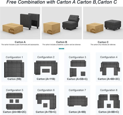 Belffin Modular U Shaped Sectional Sofa Couch with Reversible Chaises 6-seat Sectional Couch with Storage Seat Modular Sectional Set with Ottomans Dark Grey