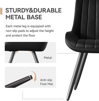 Dining Chairs Set of 6, Faux Leather Mid Century Modern Kitchen Chairs with Soft Cushion, Comfortable Upholstered Dining Room Chairs for Kitchen, Black