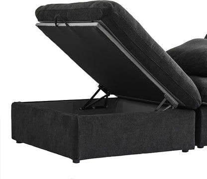 Cloud Modular Sectional Sofa Couch,80.3" L Shaped Convertible Couches with Storage Ottoman for Living Room,Minimalist Deep Sofa Couches,Sofa Covers Washable&Replaceable(Black)