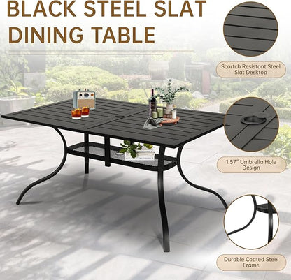 SUNCROWN 7 - Piece Outdoor Dining Set, Patio Furniture Set with 6 x Textilene Dinning Chairs and 1 Steel Slat Metal Bistro Table for Lawn Garden Backyard Deck, Black
