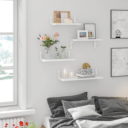 YGEOMER Floating Shelves for Wall, Different Sizes White Wall Shelves for Living Room, Bathroom, Bedroom, Kitchen, Home Decor (Set of 4)