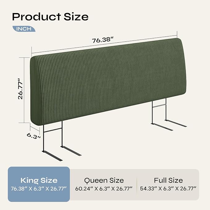 4.7" Upholstered Headboard for King Size Bed, Height Adjustable and Ergonomic Headboard, Easy Assemble, Sturdy and Durable, Olive Green