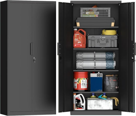 GREATMEET Metal Garage Storage Cabinets with Lock Door and Adjustable Shelves, 71'' x 32'' x 17'' Black Steel Tool Cabinets for Home Office Warehouse