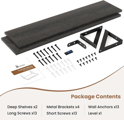 Axeman 32 Inch Floating Shelves | 8 Inch Deep Black Wood Wall Shelves Set of 2 | 31.5" W x 8" D Rustic Black Shelves for Bathroom Kitchen Living Room