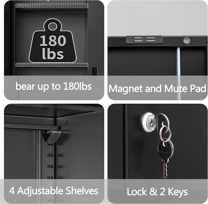 Wanfu Metal Storage Cabinet, 87" H x 32" W x 16" D Locking Storage Cabinets with 4 Adjustable Shelves and Top Cabinet for Office, Garage, Home-Black