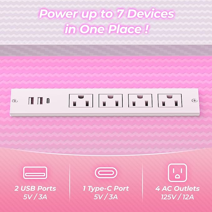 Huuger L Shaped Gaming Desk with Power Outlets & LED Lights, Computer Desk with Monitor Shelves, Carbon Fiber Surface, Home Office Desk, Corner Gaming Desk with Hooks, Carbon Fiber Pink