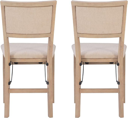 Linon Keira Natural Rustic Wooden Folding Chair with Beige Upholstered Seat and Back Set of 2