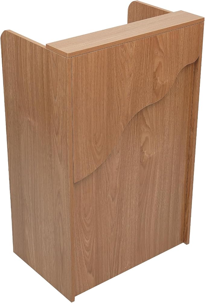 Reception Desk with Counter LED Light, Modern Front Desk with Lockable Drawer, Retail Checkout Counter for Clothing Store Lobby Beauty Salon, Oak Color