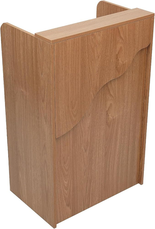 Reception Desk with Counter LED Light, Modern Front Desk with Lockable Drawer, Retail Checkout Counter for Clothing Store Lobby Beauty Salon, Oak Color