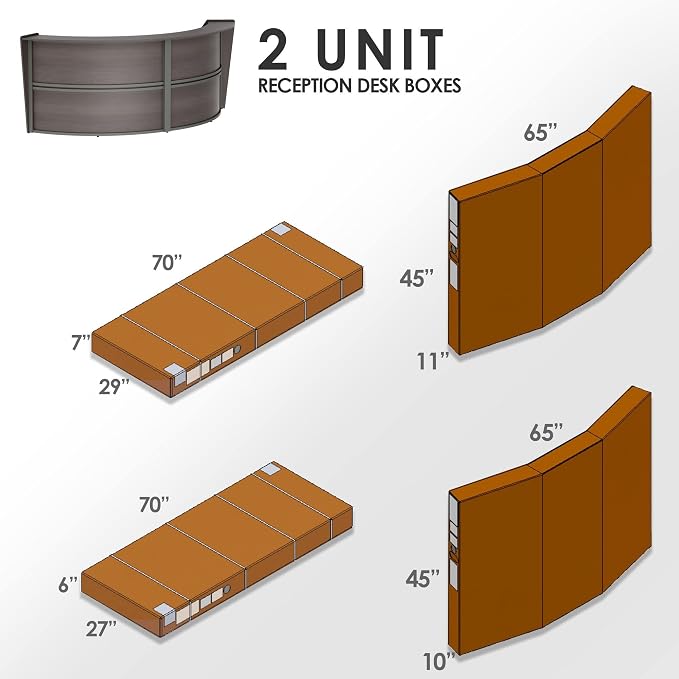 Linea Italia Curved Modern Office Desk Easy to Assembly 2 Panel Reception Counter for Lobby, Salon, 124" x 49", Mocha