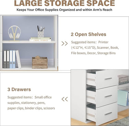 HSH L Shaped Office Desk with Drawers Shelves 55-76 Inch, Corner Computer Desk with Storage 360 Rotating Long for Work, Executive, Study, Writing, Teacher, Bedroom Modern Gaming Table White
