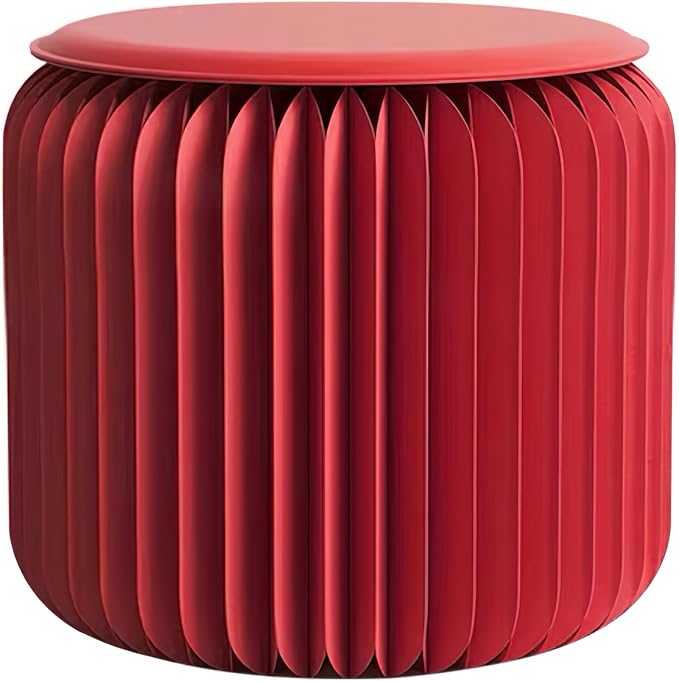 NOONTIDE Folding Stool - 12Inch Home Furniture 660lb Load Capacity Foldable Paper Stool Eco-Friendly Kraft Paper Honeycomb Design,Foldable to 1.2",Brown Modern Minimalist Stool for Living Room(Red)