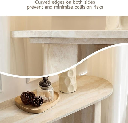 LKTART 55" MDF Console Table for Entryway, Narrow Entryway Table with Faux Mars Marble Pattern, Couch Table Behind Sofa with Curved Legs for Living Room Hallway Foyer