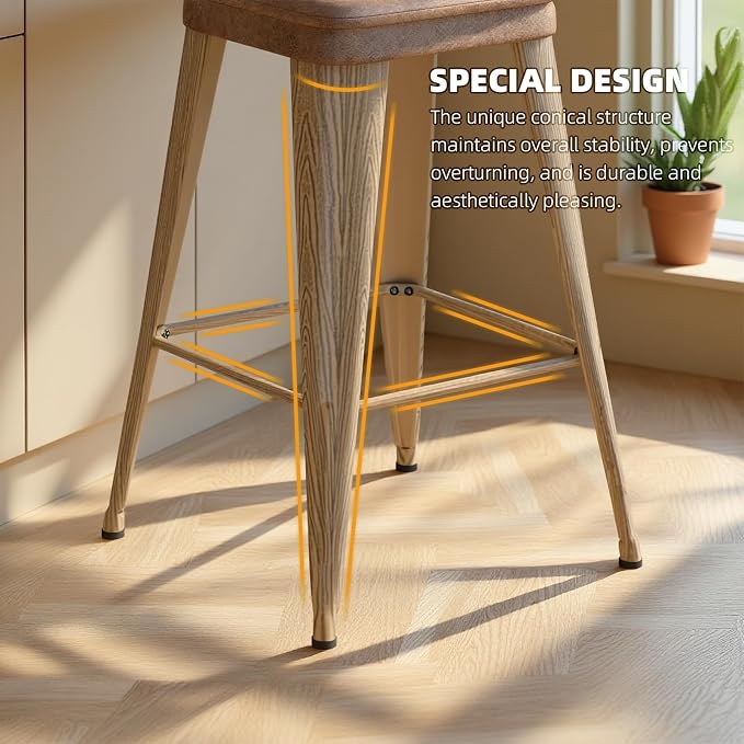 Bar Stools Set of 2, 24" Counter Height Bar Stools Backless, Upholstered Bar Stools with Metal Legs for Kitchen Island, Study Room, Cafe, Walnut