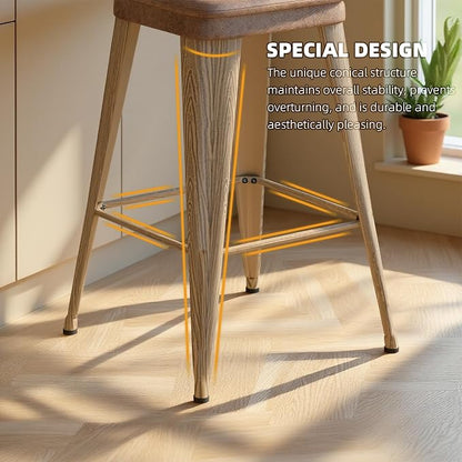 Bar Stools Set of 2, 24" Counter Height Bar Stools Backless, Upholstered Bar Stools with Metal Legs for Kitchen Island, Study Room, Cafe, Walnut