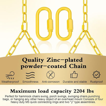 Heavy Duty Porch Swing Hanging Chain Kit (2 Pack) 1500 Lbs Capacity, Up to 7.1ft Length- Rustproof Zinc-Plated, 4 Quick Links & 2 Y-Chain Assemblies, Indoor/Outdoor Hanging Hardware(Yellow)