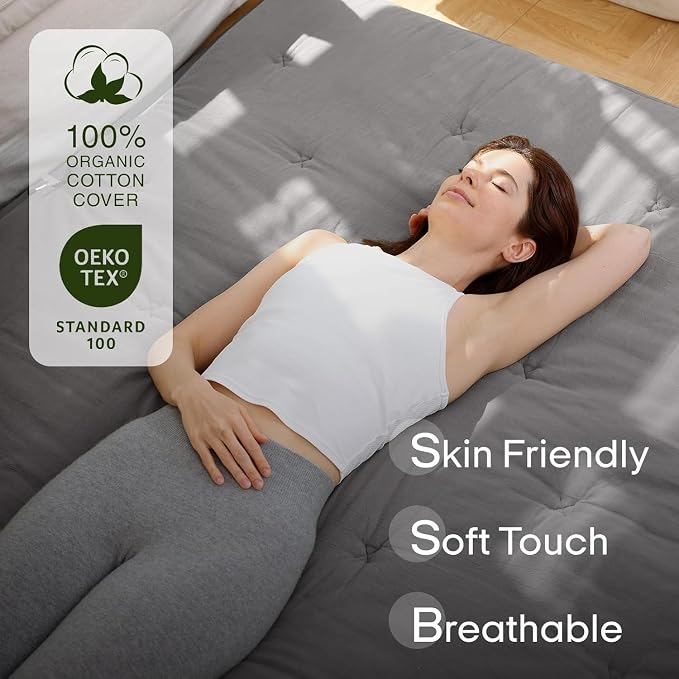 ZonLi Japanese Floor Futon Mattress King Size 76"x 80",100% Cotton Cover 4'' Thicken Tatami Mattress,Foldable Sleeping Pad,Portable Dormitory Tatami Mat,Roll Up Floor Lounger Bed for Adult (Grey)