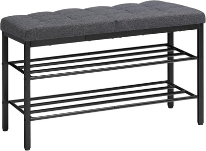 HOOBRO Shoe Bench, Storage Bench with Cushion, Entryway Bench Shoe Shelf with Seat, 12 x 29.5 x 18.1 Inches, Shoe Rack for Living Room, Bedroom, Hallway, Dark Gray BGZ95HX01