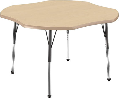 FDP Clover Activity School and Office Table (48 x 48 inch), Standard Legs with Ball Glides for Collaborative Seating Environments, Adjustable Height 19-30 inches - Maple Top and Maple Edge