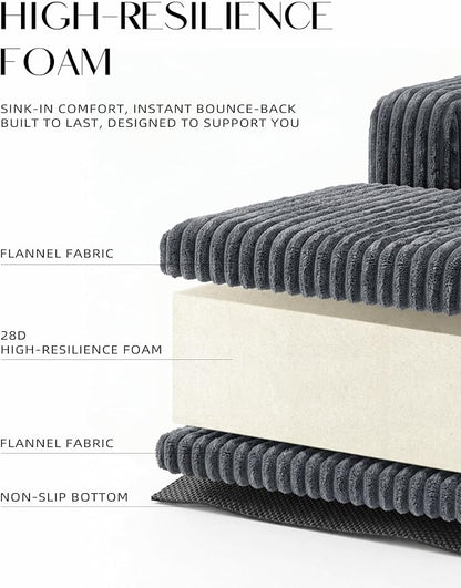 Lifelink 108" Boneless Couch U-Shaped - Modular Sectional Couches for Living Room Cloud Sofa with Deep Seat High Back Removable Ottoman No Assembly Required