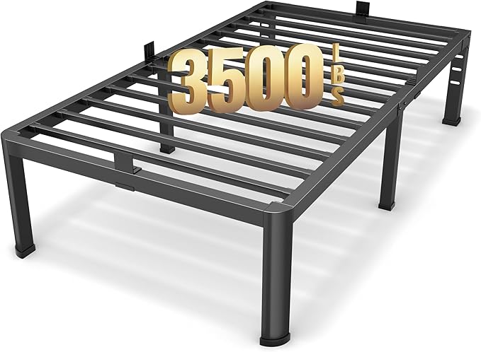 Superay 16 Inch Twin Size Metal Platform Bed Frame with Round Corners, Storage Space Under High Bed Frame-Heavy Duty Steel Slats Support, Noise Free - Easy Assembly - No Box Spring Needed
