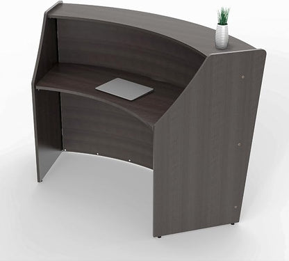 Linea Italia Curved Modern Office Desk Easy to Assembly Single Unit Reception Counter for Lobby, Salon, 70" x 27", Mocha
