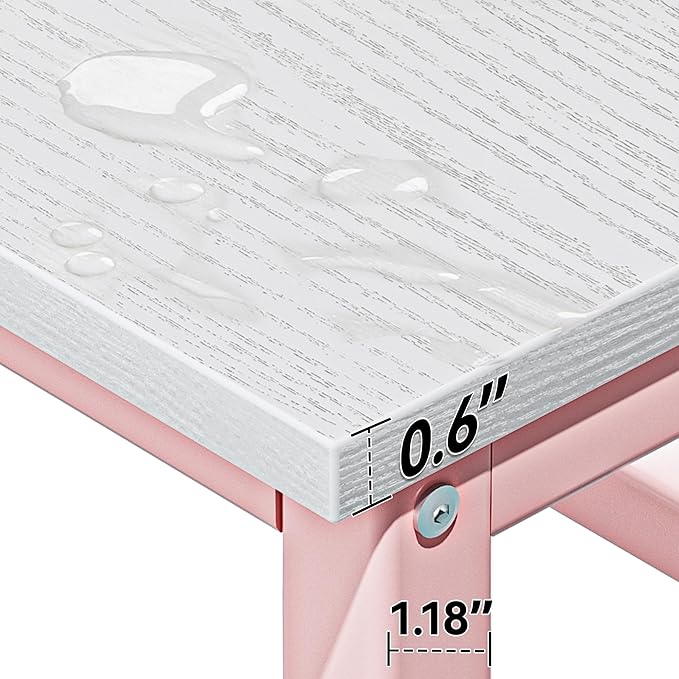 Aquzee Pink Girls Desk with Hutch, 55in Computer Desk with Bookshelf for Teens Adults, Craft Table for Bedroom Kids Room, White Pink Study Table with Shelves for Storage