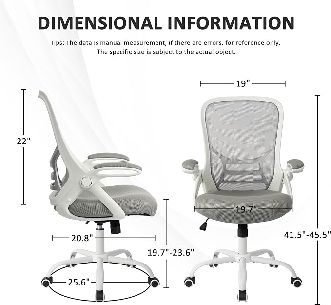 HYLONE Office Chair Ergonomic Chair with Flip up Armrests, Thickened Seat Computer Chair with Breathable Mesh Back Home Office Computer Chairs for Long Hours Mesh Office Chair(Grey)